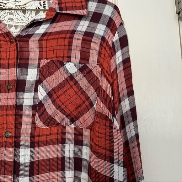 Linda Anderson Shirt Casual Button Up Plaid Unconventional Lace Red & White Sz S - Picture 4 of 11